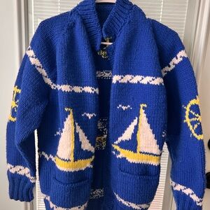 Vintage1950s/1960s 100% Blue Wool Nautical Sweater Button Up